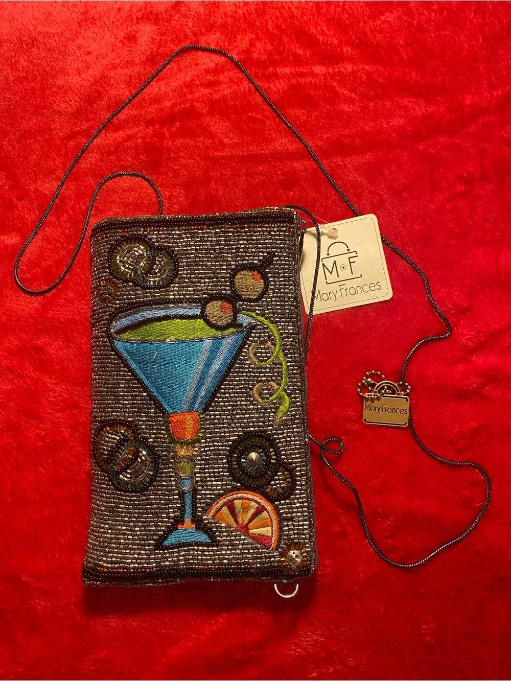 Mary Frances Black Beaded Cocktail Time clutch/crossbody. New